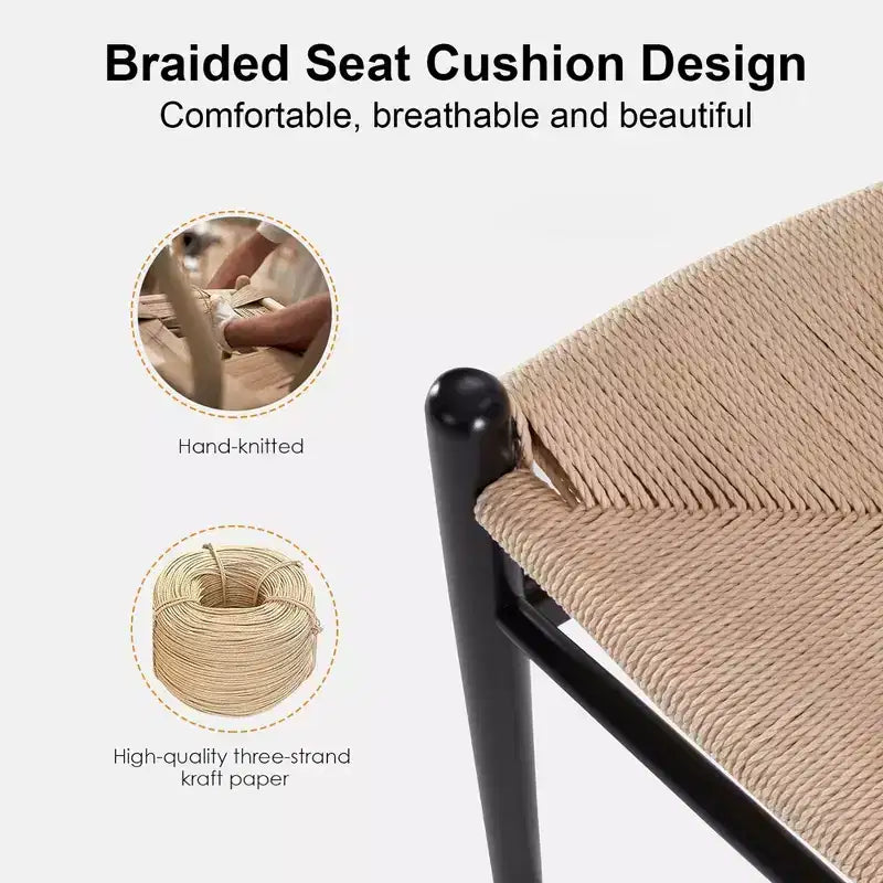 Beige Weave Bar Stool – Fully Assembled, Modern & Sturdy for Kitchen Island