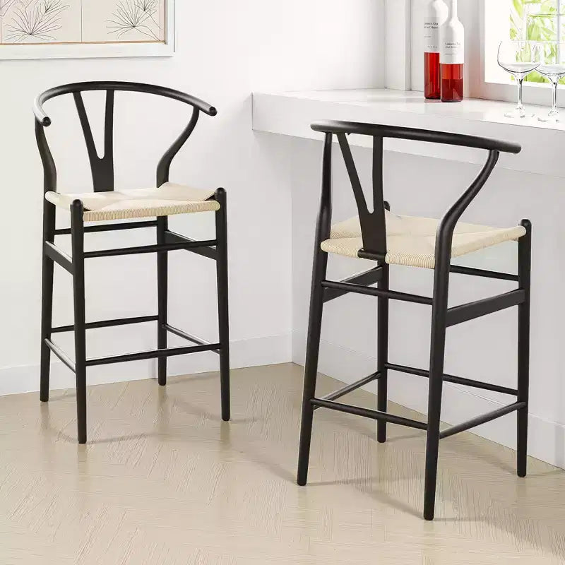 Beige Weave Bar Stool – Fully Assembled, Modern & Sturdy for Kitchen Island