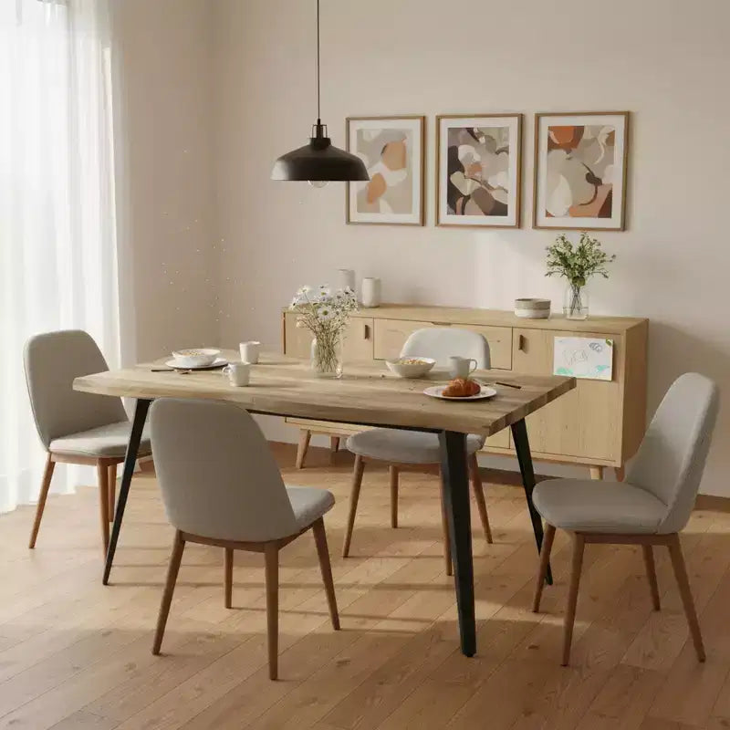 63" Rectangular Dining Table for 6 – Modern Wood Look Top with Black Metal Legs