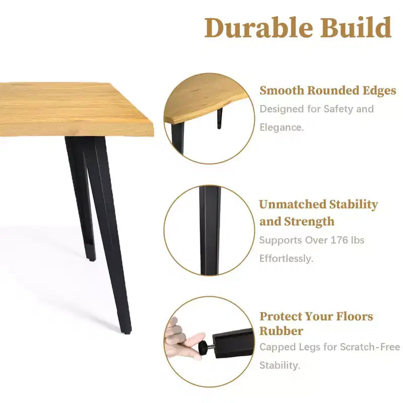 63" Rectangular Dining Table for 6 – Modern Wood Look Top with Black Metal Legs