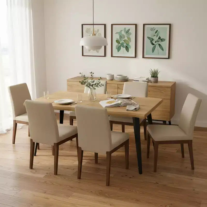 63" Rectangular Dining Table for 6 – Modern Wood Look Top with Black Metal Legs