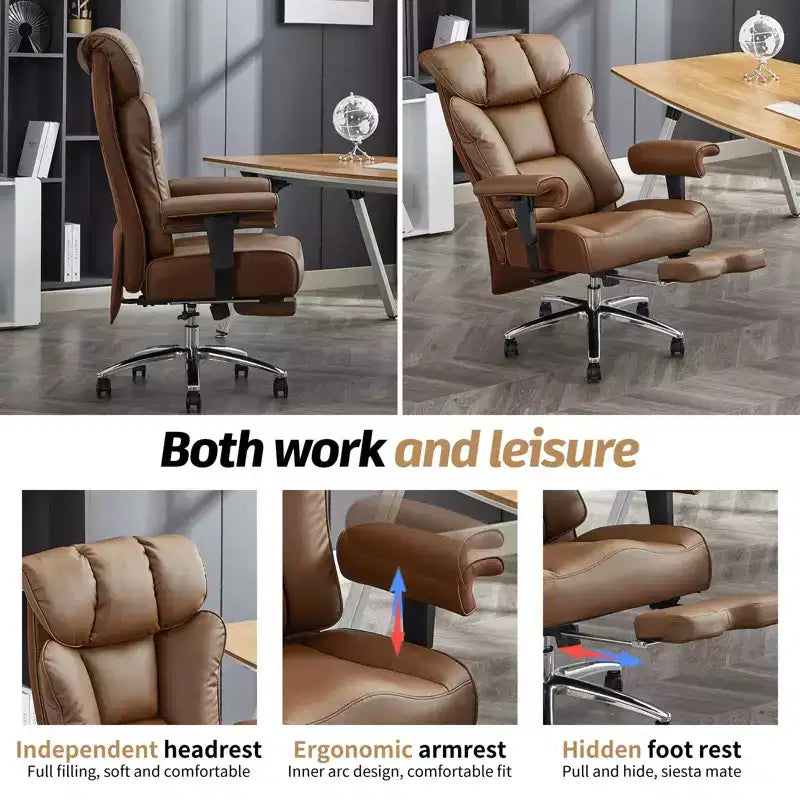 Ergonomic High Back Executive Office Chair – 450LBS, PU Leather, Footrest, Lumbar Support