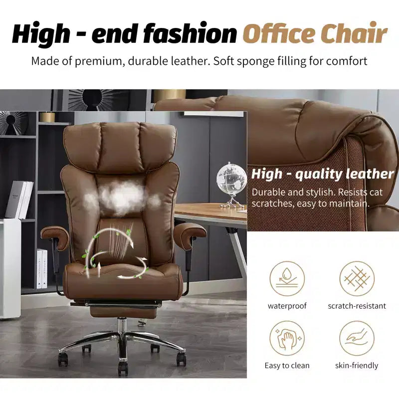 Ergonomic High Back Executive Office Chair – 450LBS, PU Leather, Footrest, Lumbar Support