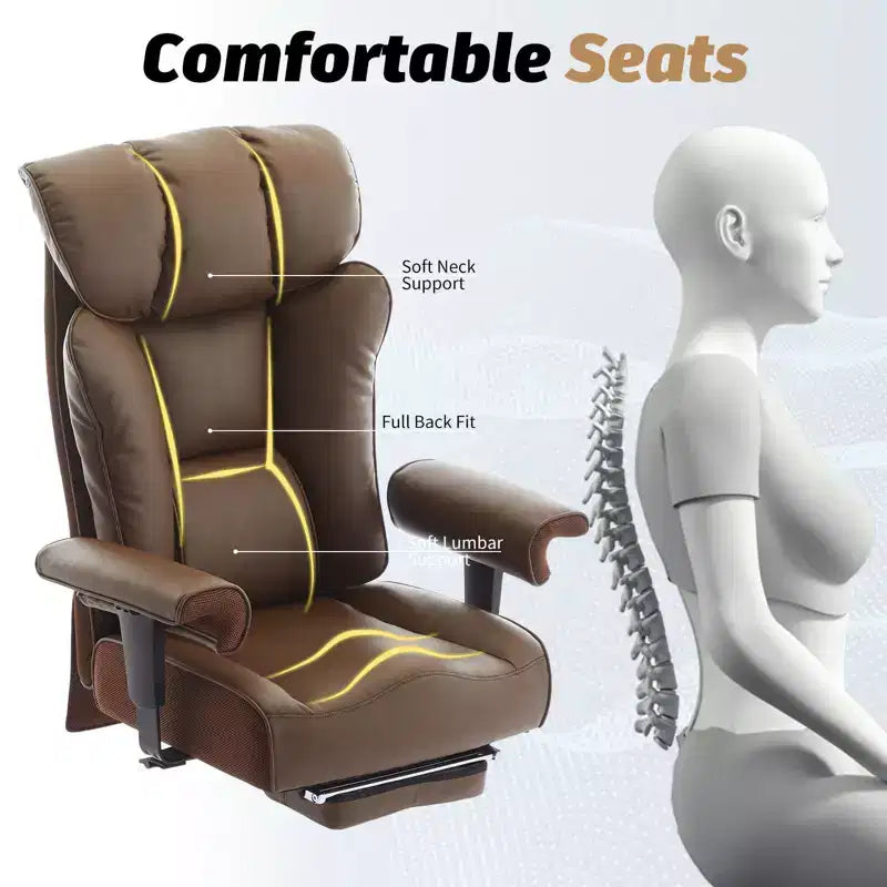 Ergonomic High Back Executive Office Chair – 450LBS, PU Leather, Footrest, Lumbar Support