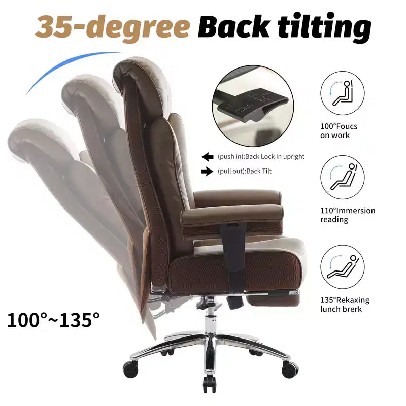 Ergonomic High Back Executive Office Chair – 450LBS, PU Leather, Footrest, Lumbar Support
