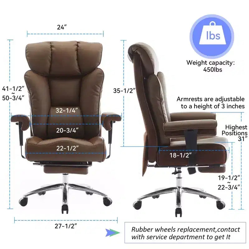 Ergonomic High Back Executive Office Chair – 450LBS, PU Leather, Footrest, Lumbar Support