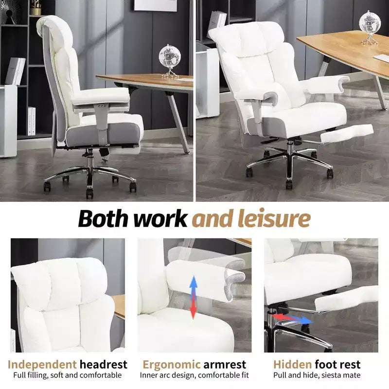 Ergonomic High Back Executive Office Chair – 450LBS, PU Leather, Footrest, Lumbar Support