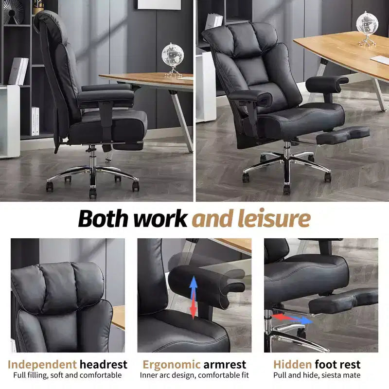 Ergonomic High Back Executive Office Chair – 450LBS, PU Leather, Footrest, Lumbar Support
