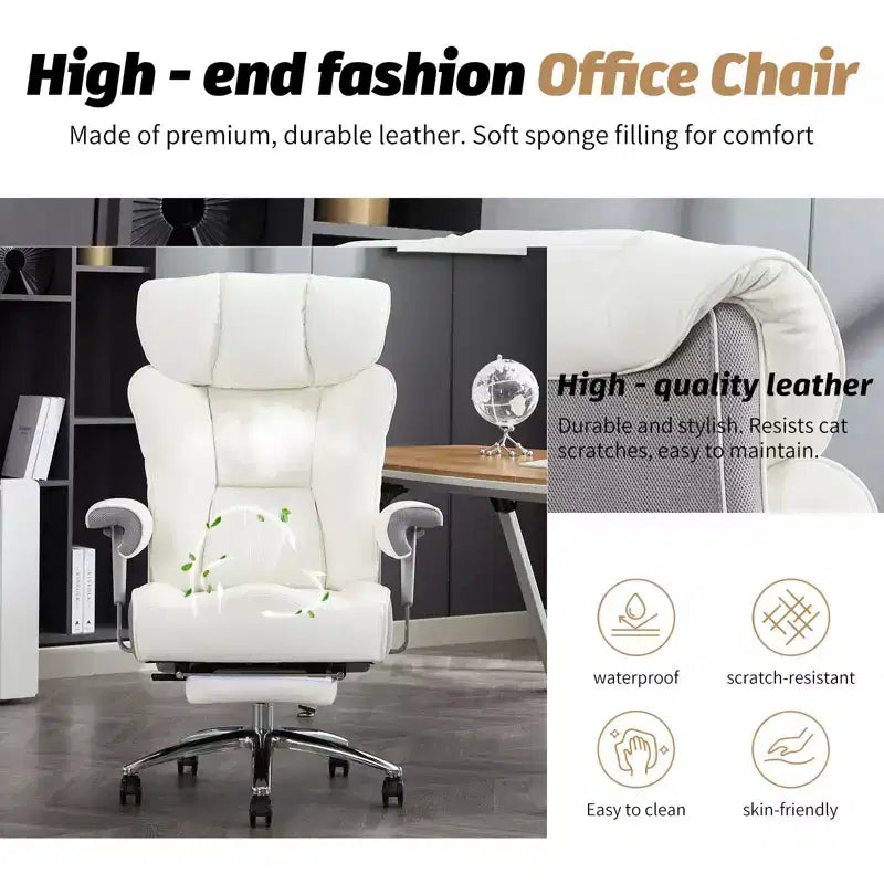 Ergonomic High Back Executive Office Chair – 450LBS, PU Leather, Footrest, Lumbar Support