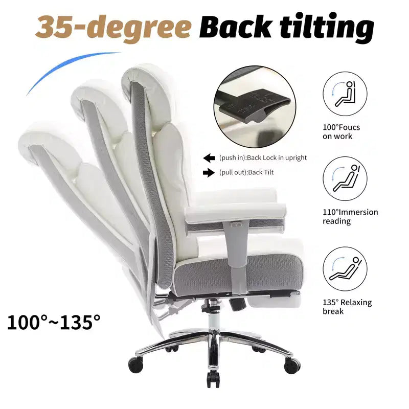 Ergonomic High Back Executive Office Chair – 450LBS, PU Leather, Footrest, Lumbar Support