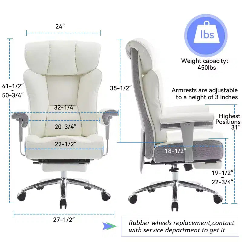 Ergonomic High Back Executive Office Chair – 450LBS, PU Leather, Footrest, Lumbar Support
