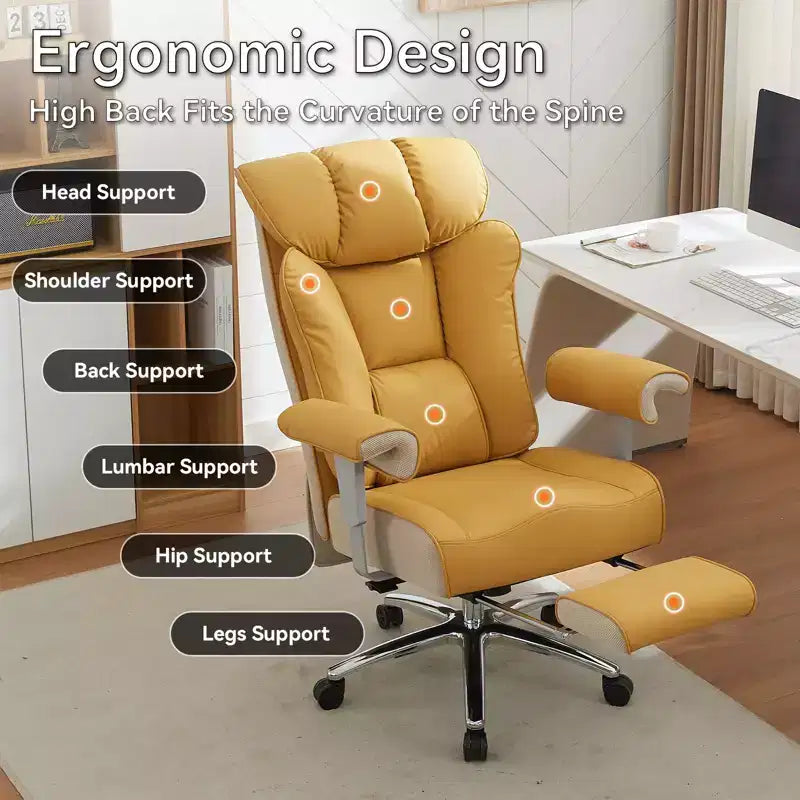 Ergonomic High Back Executive Office Chair – 450LBS, PU Leather, Footrest, Lumbar Support