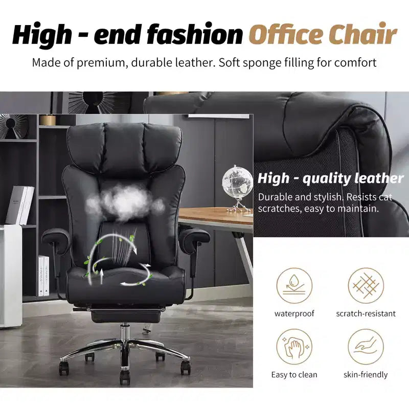 Ergonomic High Back Executive Office Chair – 450LBS, PU Leather, Footrest, Lumbar Support