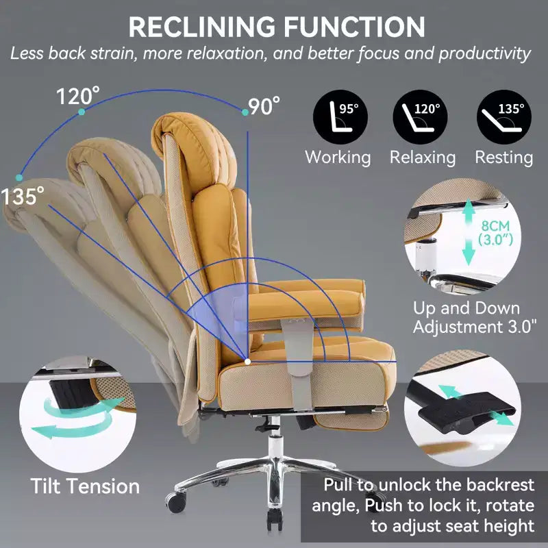 Ergonomic High Back Executive Office Chair – 450LBS, PU Leather, Footrest, Lumbar Support