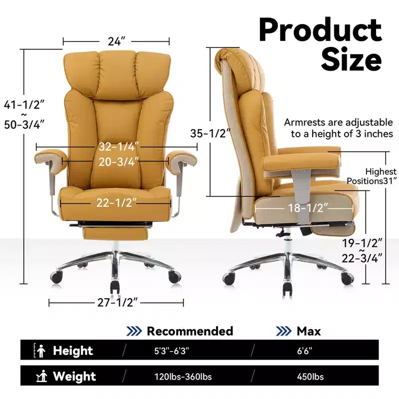 Ergonomic High Back Executive Office Chair – 450LBS, PU Leather, Footrest, Lumbar Support