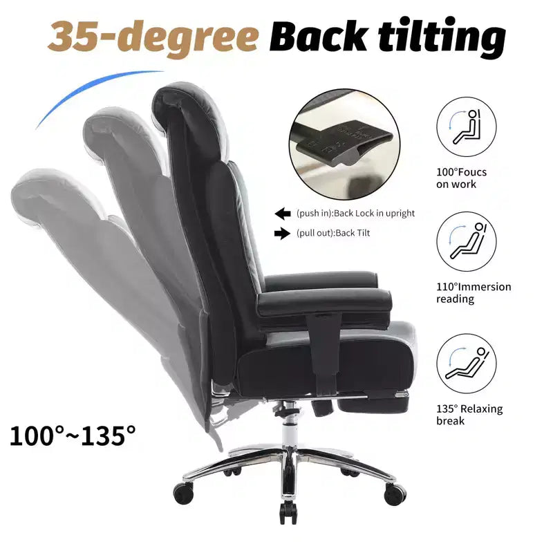 Ergonomic High Back Executive Office Chair – 450LBS, PU Leather, Footrest, Lumbar Support