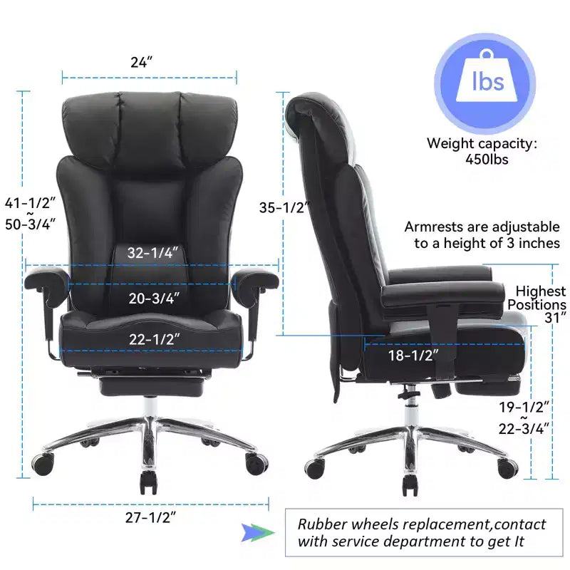 Ergonomic High Back Executive Office Chair – 450LBS, PU Leather, Footrest, Lumbar Support