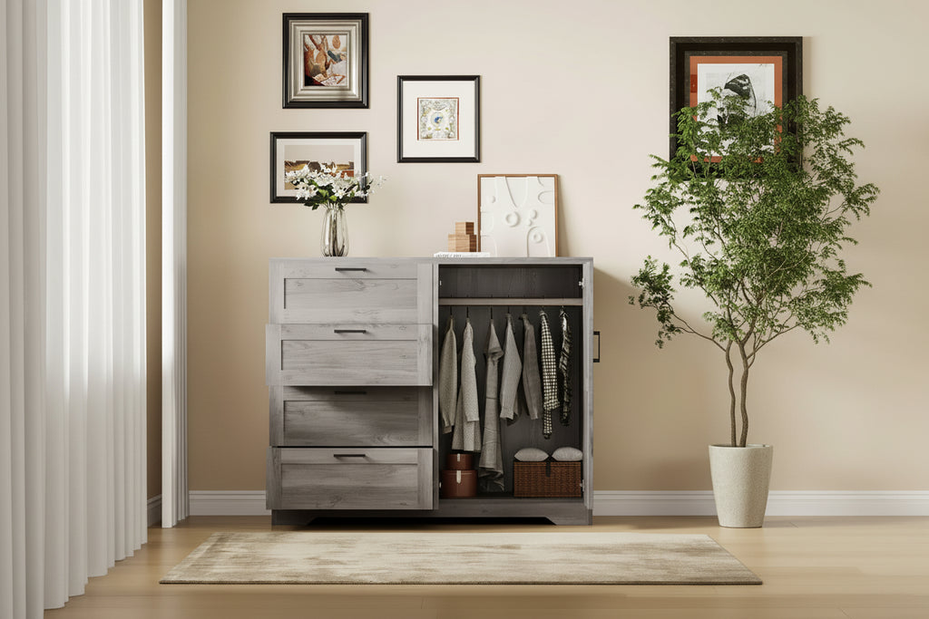 43.3" Wooden Armoire Wardrobe Closet – 4 Drawers & 2 Doors Storage Dresser