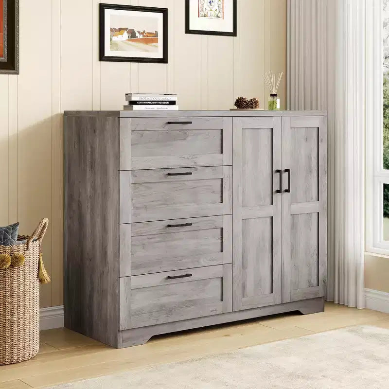 43.3" Wooden Armoire Wardrobe Closet – 4 Drawers & 2 Doors Storage Dresser