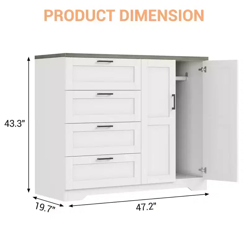 43.3" Wooden Armoire Wardrobe Closet – 4 Drawers & 2 Doors Storage Dresser