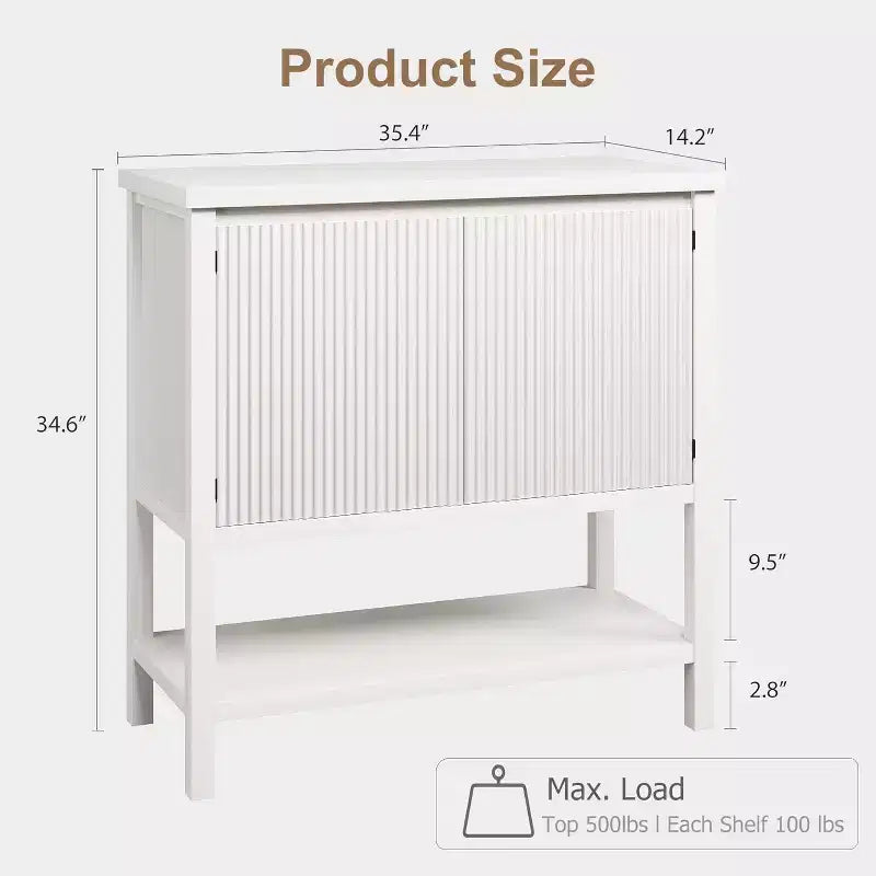 Narrow Console Table with 2-Door Storage – Modern Sideboard & Coffee Bar, White