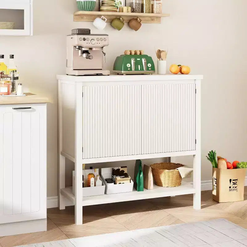 Narrow Console Table with 2-Door Storage – Modern Sideboard & Coffee Bar, White