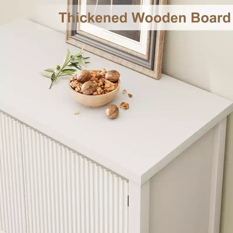 Narrow Console Table with 2-Door Storage – Modern Sideboard & Coffee Bar, White