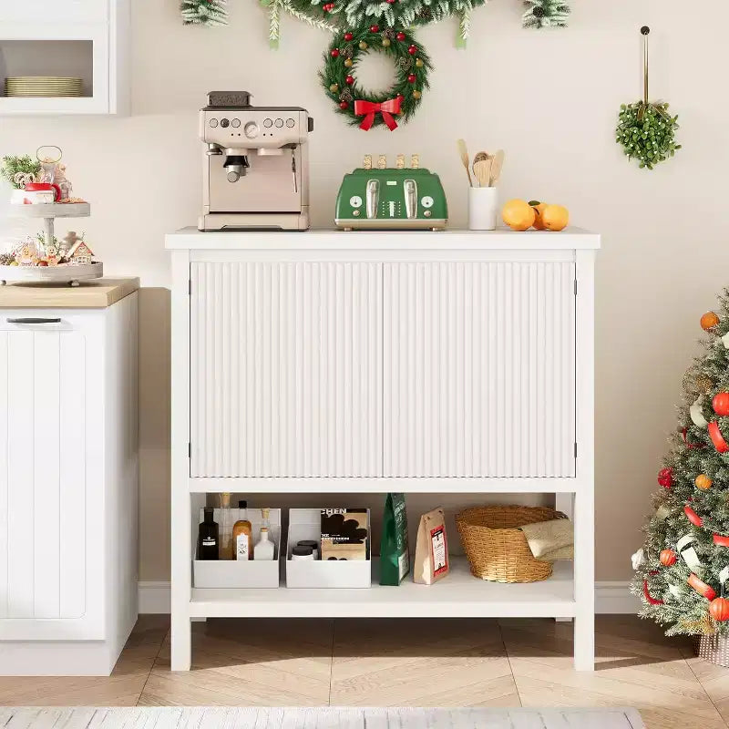 Narrow Console Table with 2-Door Storage – Modern Sideboard & Coffee Bar, White