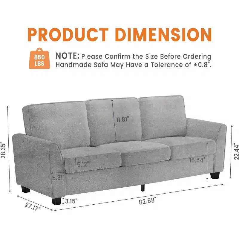 Oversized 83" Modern Chenille 3-Seater Sofa – Deep Seat Lounge Couch with Washable Cover
