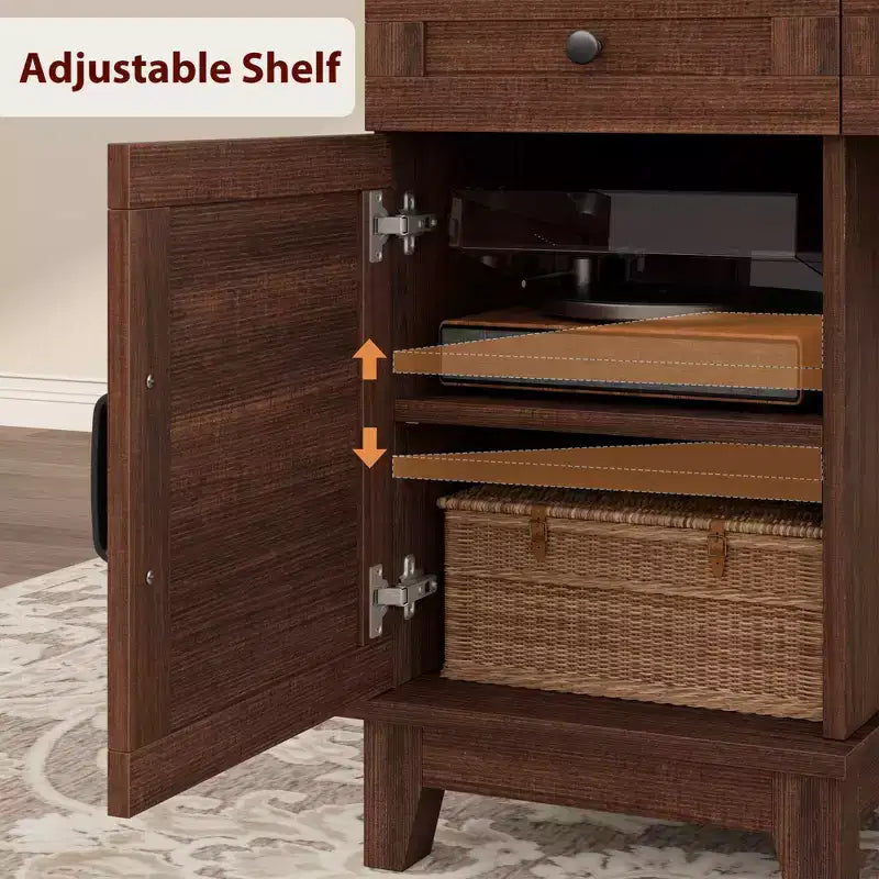 60" Farmhouse Executive Desk with Drawers, Charging Station & File Cabinet Storage