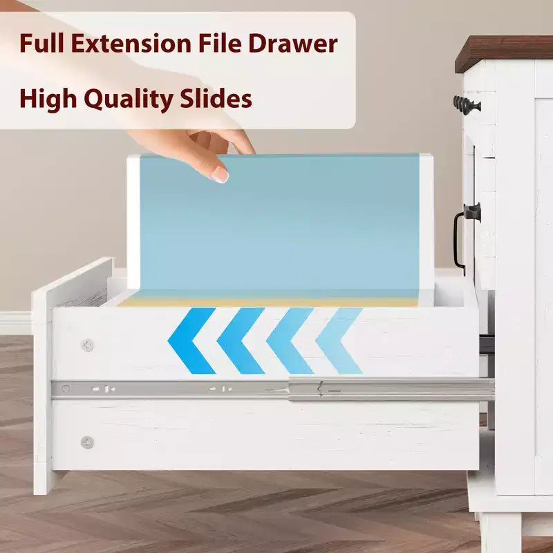 60" Farmhouse Executive Desk with Drawers, Charging Station & File Cabinet Storage