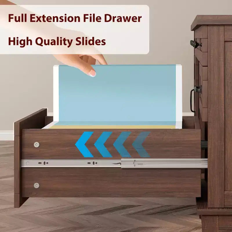 60" Farmhouse Executive Desk with Drawers, Charging Station & File Cabinet Storage