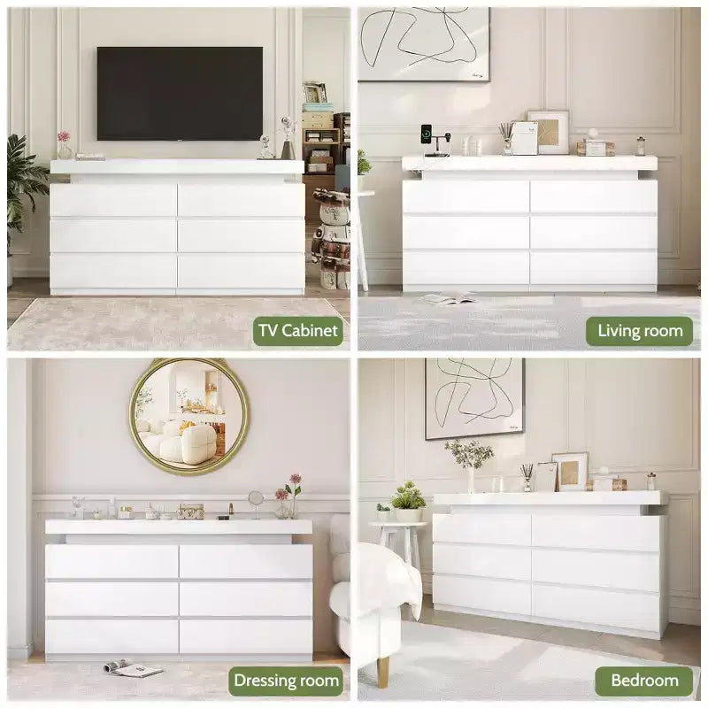 Modern 6-Drawer Dressing Table with Sliding Top – Bedroom & Closet Organizer