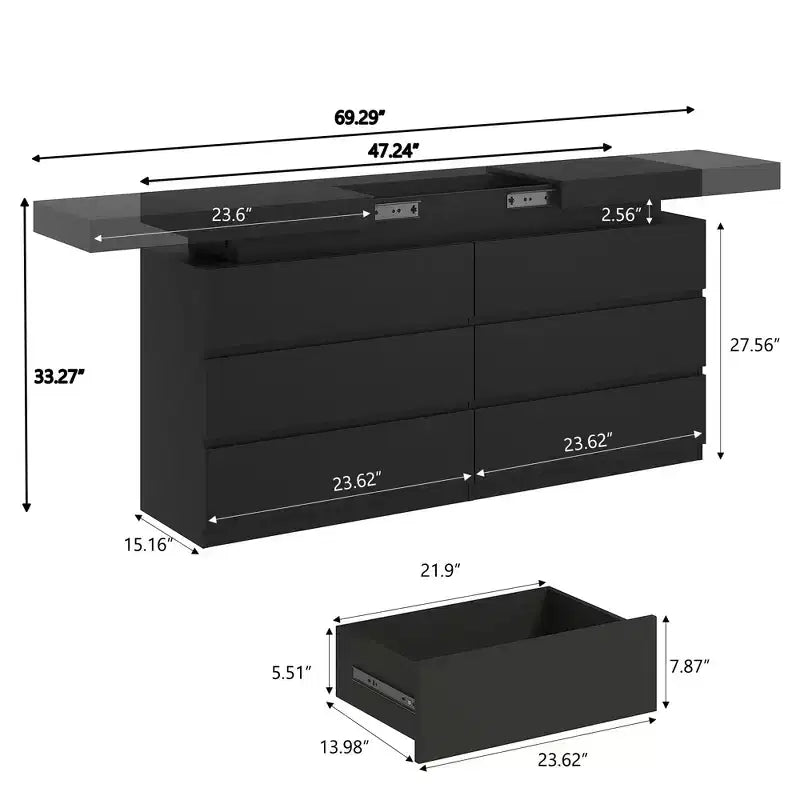 Modern 6-Drawer Dressing Table with Sliding Top – Bedroom & Closet Organizer
