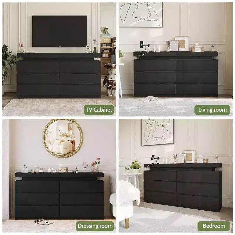 Modern 6-Drawer Dressing Table with Sliding Top – Bedroom & Closet Organizer