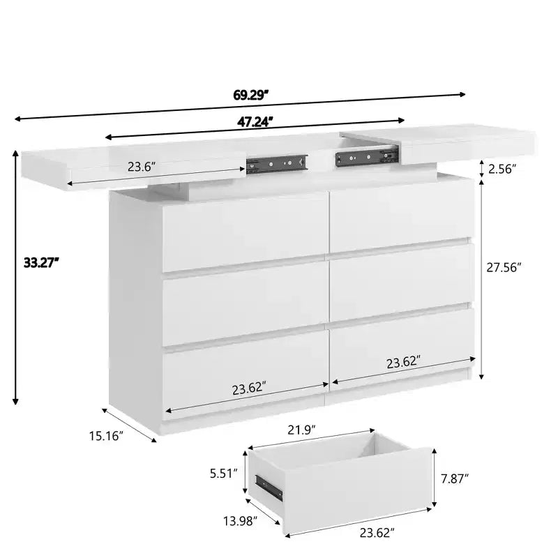 Modern 6-Drawer Dressing Table with Sliding Top – Bedroom & Closet Organizer