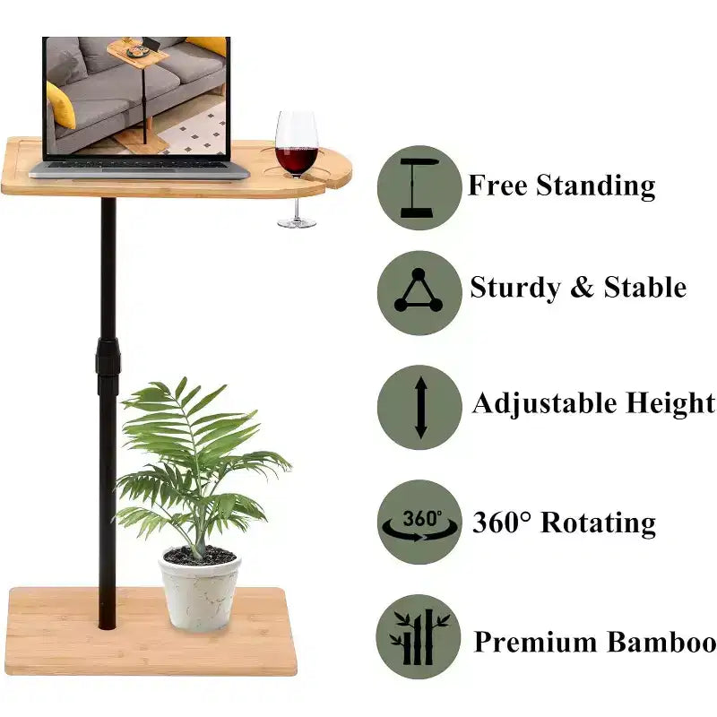 C-Shaped Sofa Tray Table – 360° Rotatable & Height-Adjustable Side Table for Bed & TV