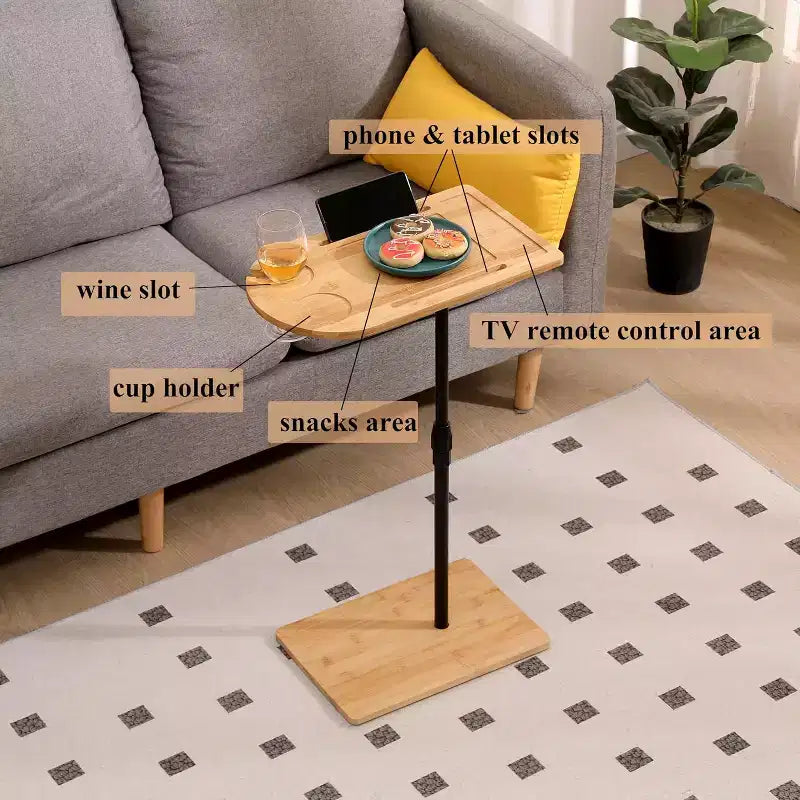 C-Shaped Sofa Tray Table – 360° Rotatable & Height-Adjustable Side Table for Bed & TV