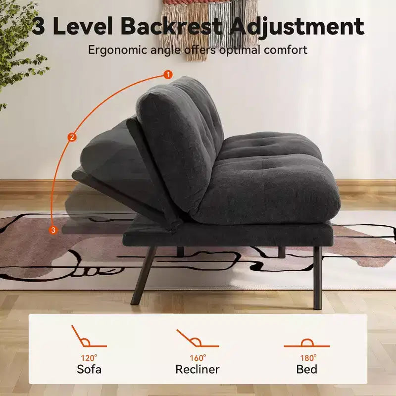 72" Convertible Futon Sofa Bed – Terry Cloth Couch, Adjustable Backrest & Washable Covers