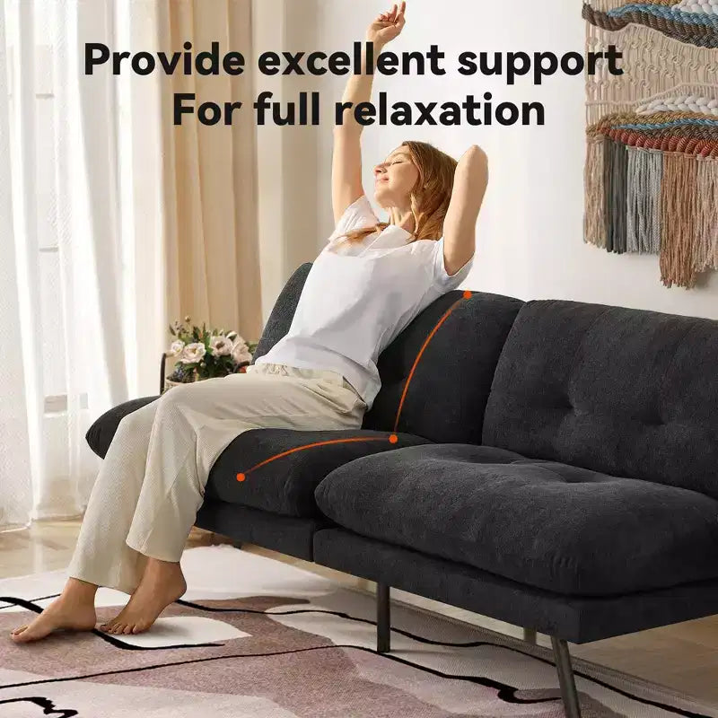 72" Convertible Futon Sofa Bed – Terry Cloth Couch, Adjustable Backrest & Washable Covers