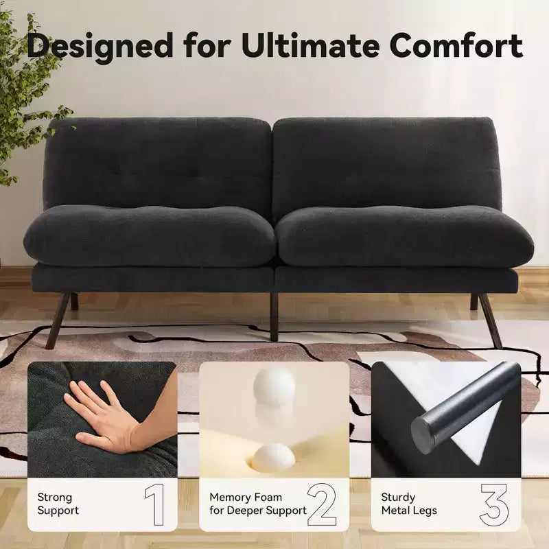 72" Convertible Futon Sofa Bed – Terry Cloth Couch, Adjustable Backrest & Washable Covers