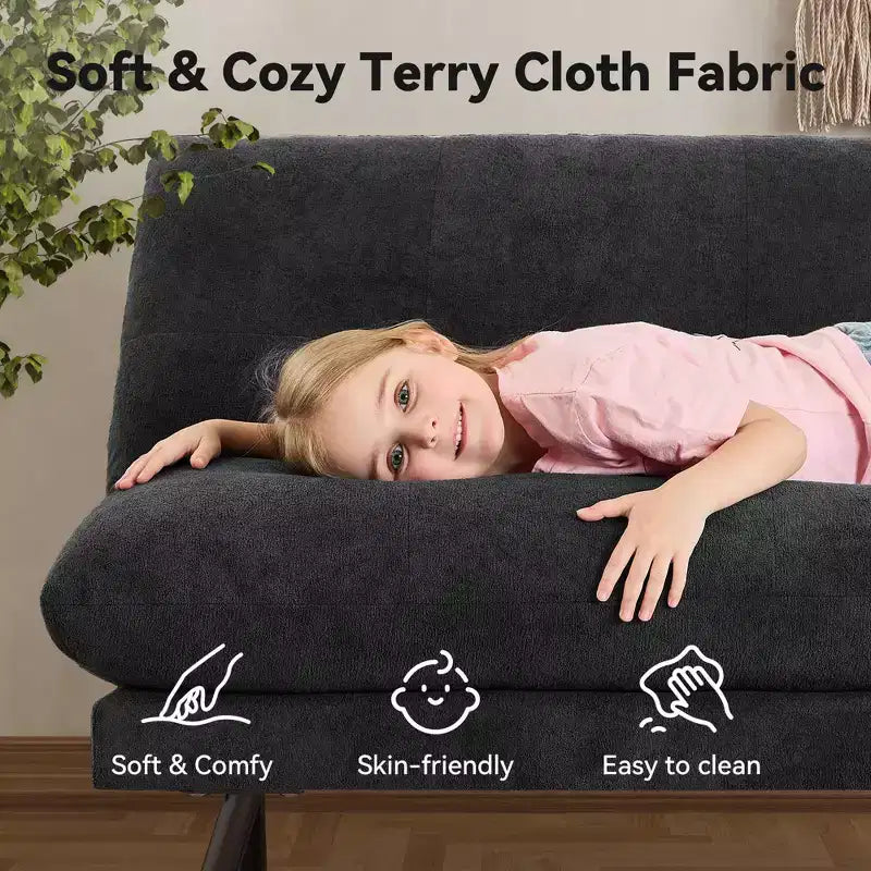 72" Convertible Futon Sofa Bed – Terry Cloth Couch, Adjustable Backrest & Washable Covers
