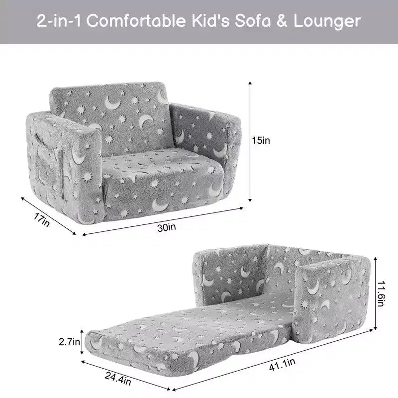 Kids Single Folding Sofa Bed with Luminous Feature – Full Sponge 1-Piece Children's Sofa
