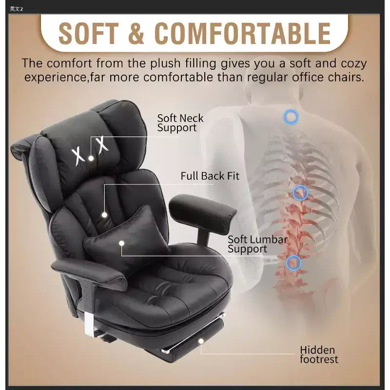 Big & Tall High Back Executive Office Chair with Footrest – Wide Seat, Adjustable Armrests, Black