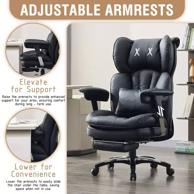 Big & Tall High Back Executive Office Chair with Footrest – Wide Seat, Adjustable Armrests, Black