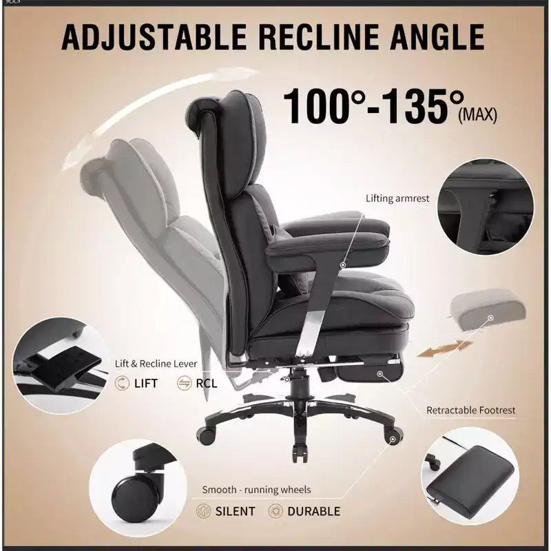 Big & Tall High Back Executive Office Chair with Footrest – Wide Seat, Adjustable Armrests, Black