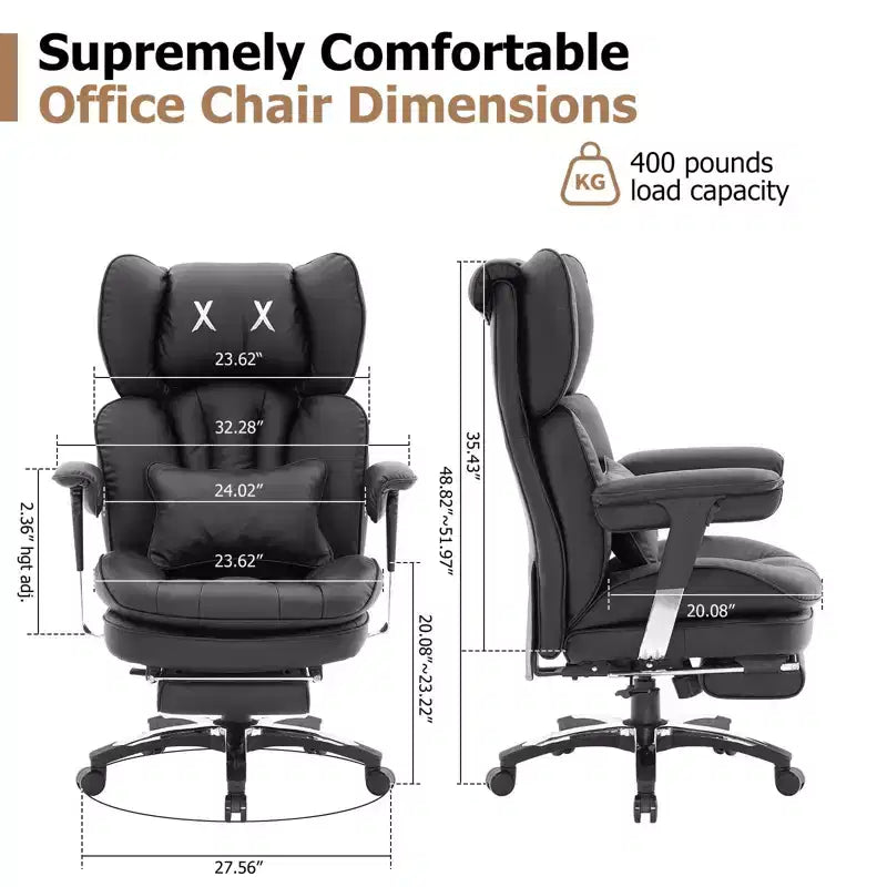 Big & Tall High Back Executive Office Chair with Footrest – Wide Seat, Adjustable Armrests, Black