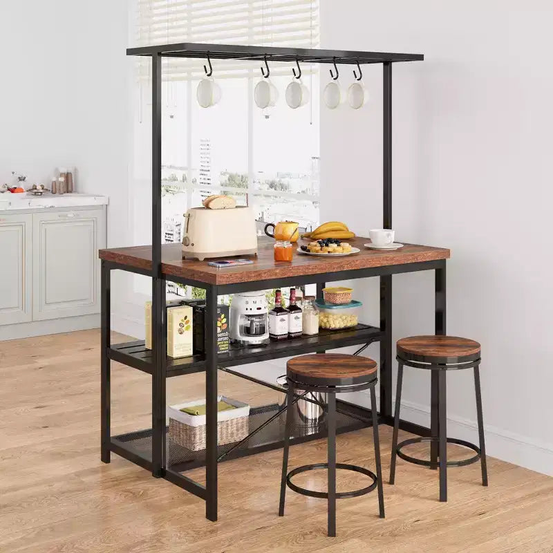 42/47" Kitchen Island with Storage & Seating – 3-Tier Baker's Rack, Microwave Stand, Dining Table for 4