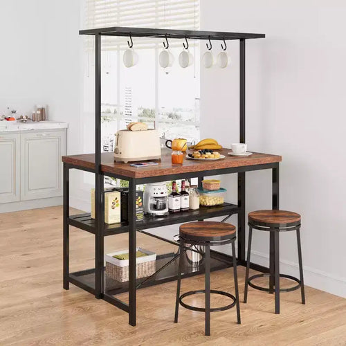 42/47" Kitchen Island with Storage & Seating – 3-Tier Baker's Rack, Microwave Stand, Dining Table for 4