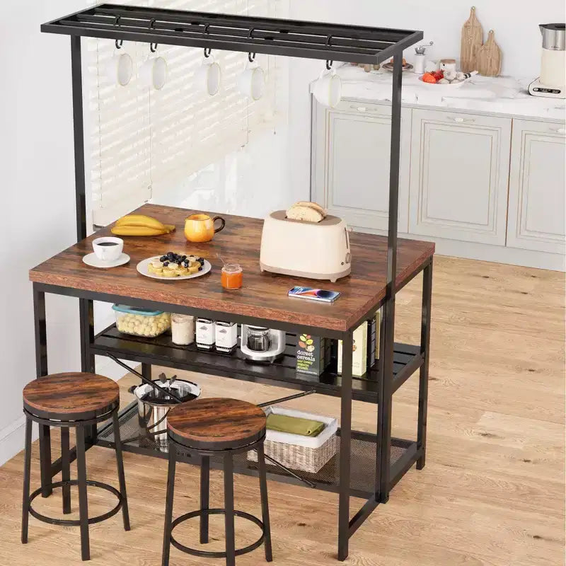 42/47" Kitchen Island with Storage & Seating – 3-Tier Baker's Rack, Microwave Stand, Dining Table for 4